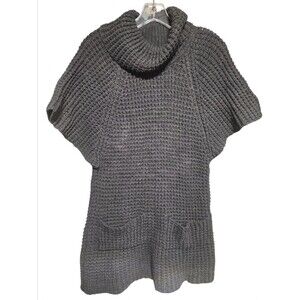MAK Women’s Sweater Dress S Gray Knit Cowl Neck Short Sleeve Tunic Pockets